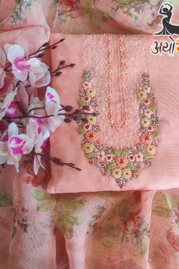 Beautiful Chanderi Knot Work Embroidery Suit