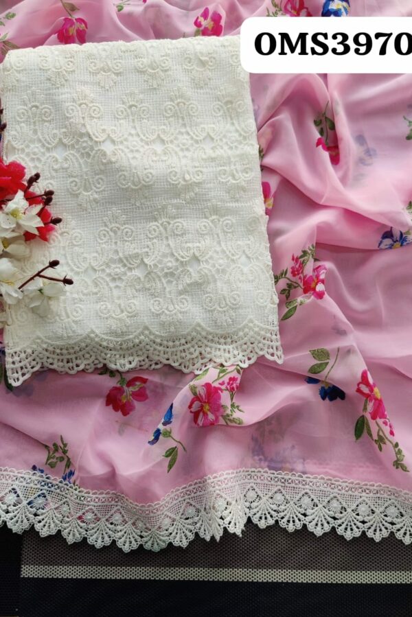 Beautiful Cotton Crochet Front And Back Plain Suit
