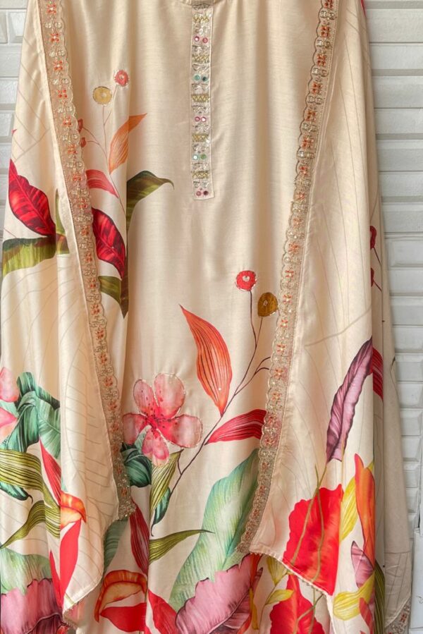 Muslin Printed With Sequence, Resham & Gotta Lace Work Embroidery Suit