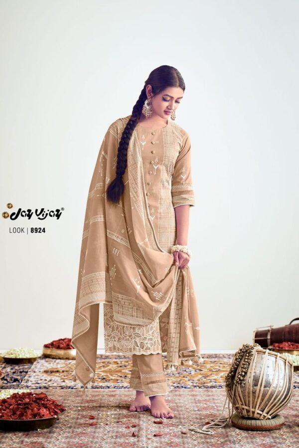 Jay Vijay Kathak 8926 - Pure Cotton Block Print Lazer Cut Embroidery Suit