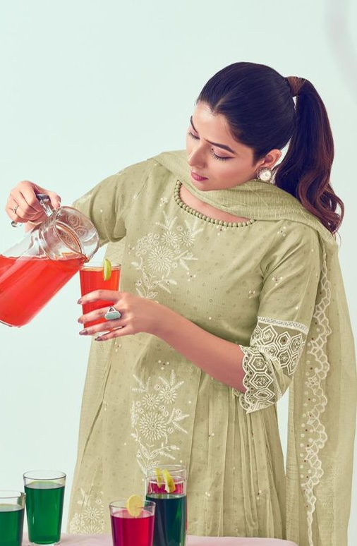 Jay Vijay Shikanji 9086 - Pure Organdy Khadi Block With Embroidery And Lace Work Suit