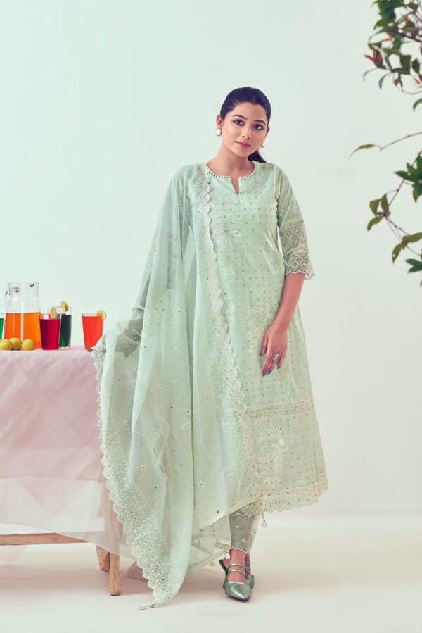 Jay Vijay Shikanji 9086 - Pure Organdy Khadi Block With Embroidery And Lace Work Suit
