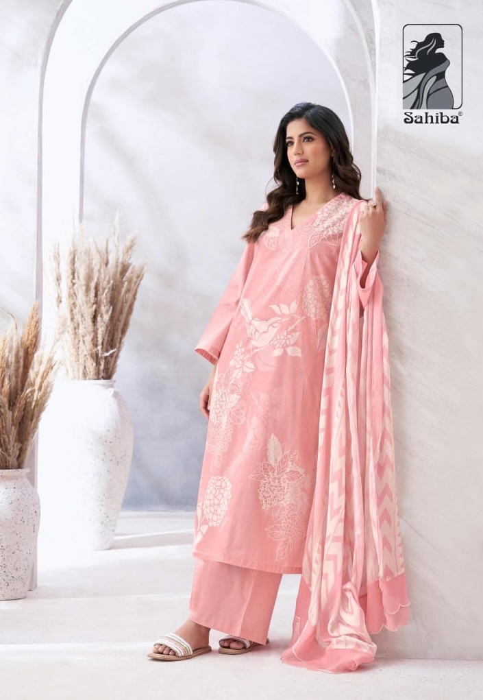 Sahiba Syahi 9573 - Pure Cotton Lawn Digital Print With Organza Silk Embroidered Suit