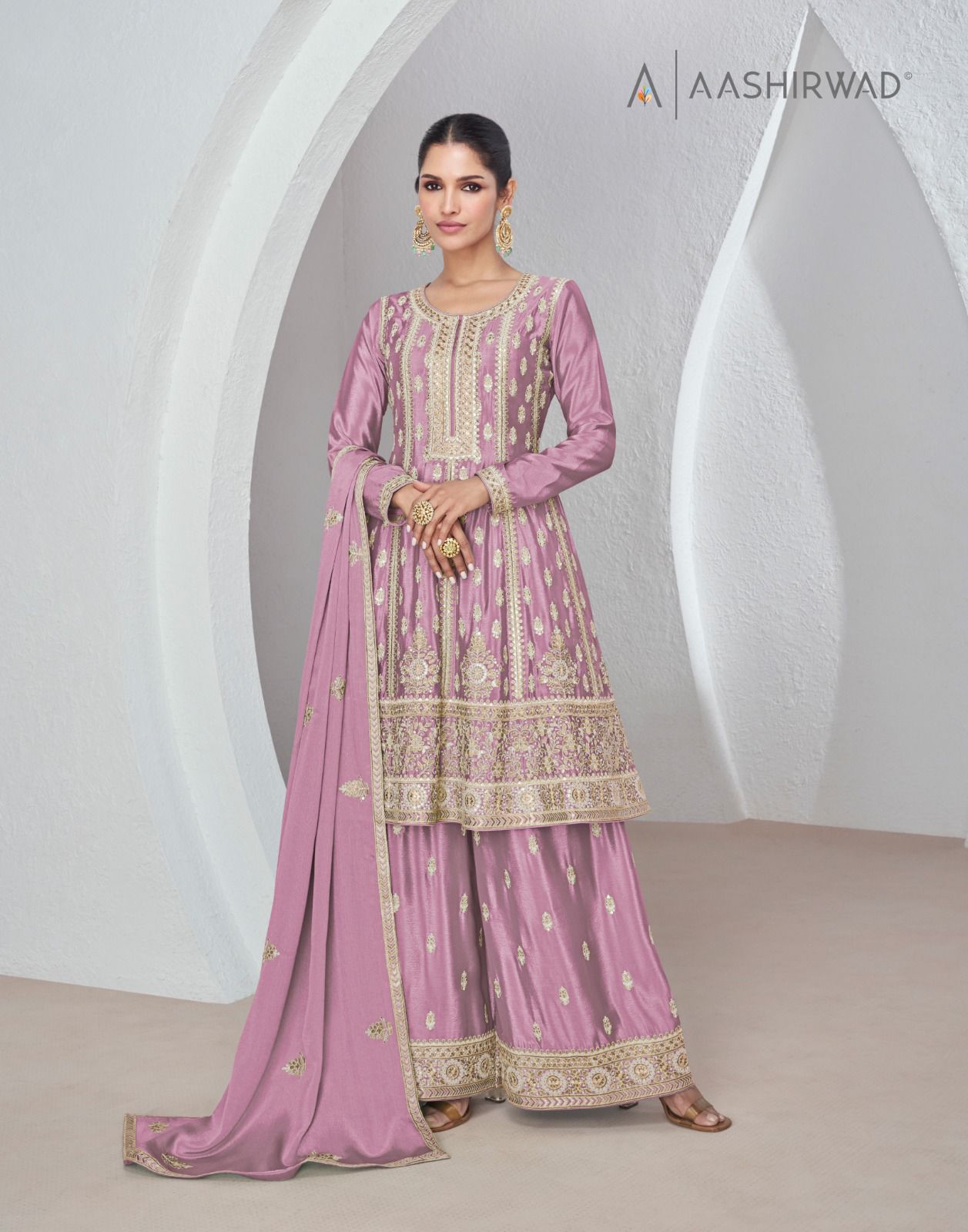 Aashirwad Sajda 9961 - Premium Chinion Silk With Embroidery Work Suit