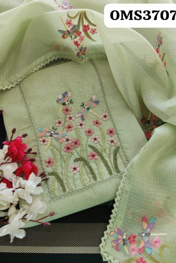 Beautiful Pure Kota Silk Hand Pearl Embroidered Suit