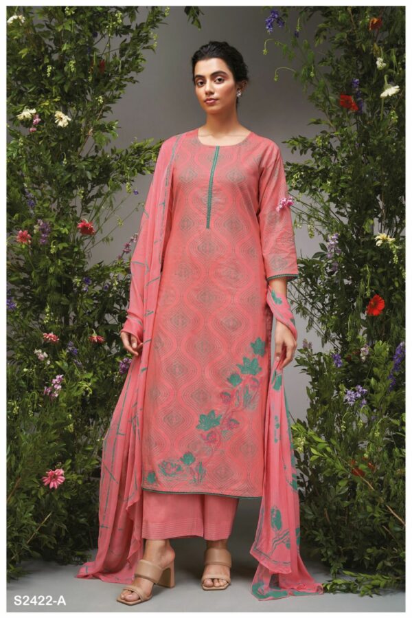 Ganga Shan 2422D - Premium Cotton Printed With Embroidery & Lace Work Suit