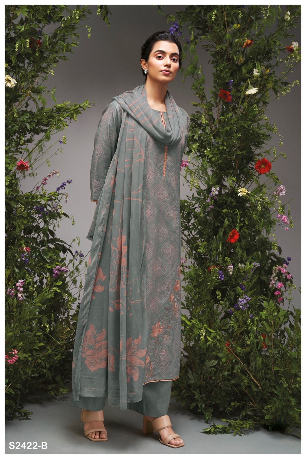 Ganga Shan 2422D - Premium Cotton Printed With Embroidery & Lace Work Suit