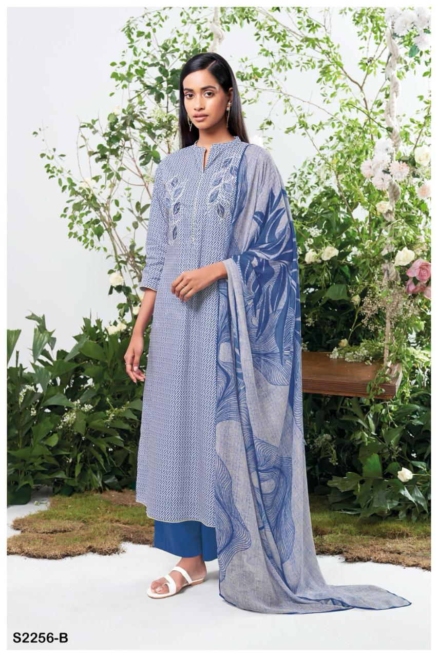 Ganga Landry 2256D - Premium Cotton Printed With Embroidery Suit