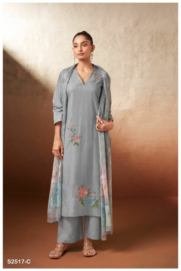 Ganga Ezri 2517C - Premium Cotton Printed With Embroidery Suit