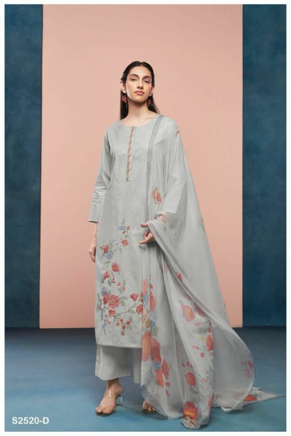Ganga Havishaa 2520D - Premium Cotton Printed With Embroidery Suit