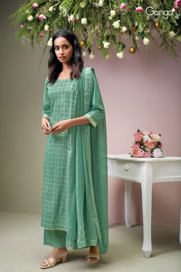 Ganga Stirling 2444D - Premium Cotton Silk Satin Printed With Hand Work Suit