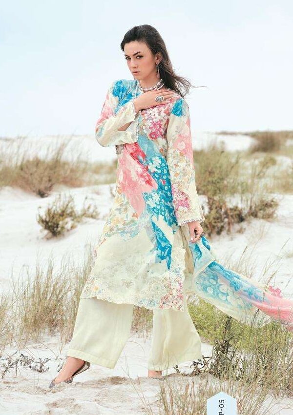 Varsha Sophia SP05 - Viscose Cotton Digitally Printed With Embroidery And Lace Suit