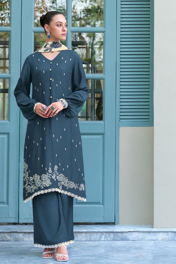 Varsha Isha 04 - Premium Cotton Solid With Embroidery And Lace Suit