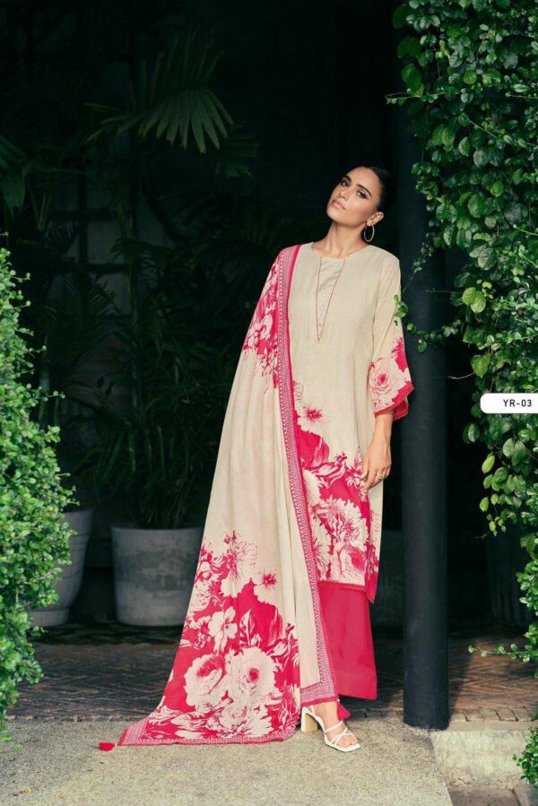 Varsha Yura 04 - Cotton Linen Printed With Handwork And Lace Suit
