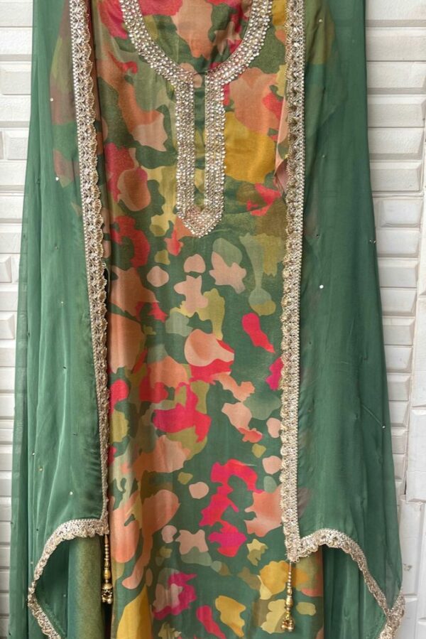 Shimmer Silk With Kundan, Dabka & Sequins Embroidery Suit