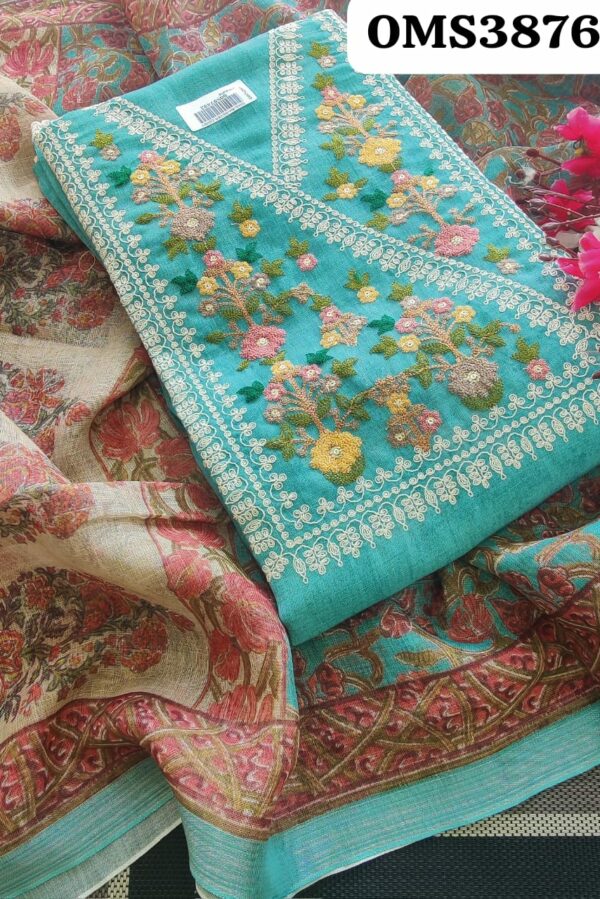Beautiful Linen Silk Yoke Embroidery Suit