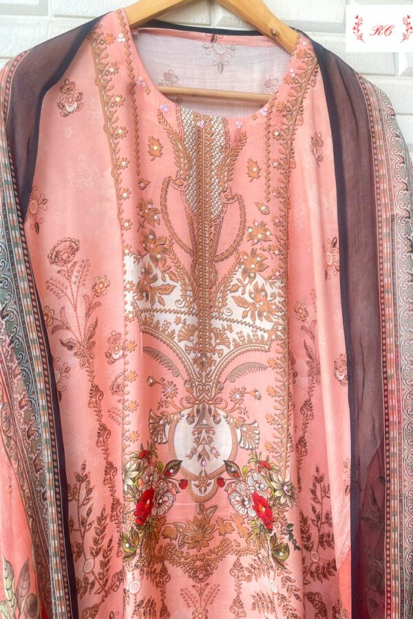 Muslin Printed With Sequence Embroidery Suit