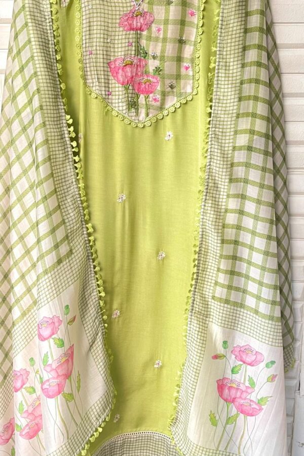 Pure Muslin Printed With Sequence, Resham & Pearl Embroidery Suit