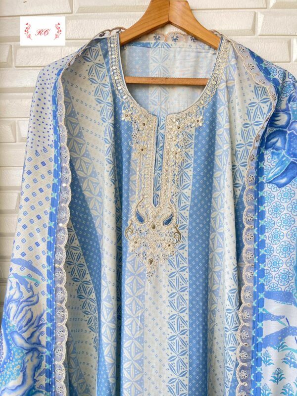 Pure Muslin Printed With Gotta, Resham & Sequence Embroidery Suit