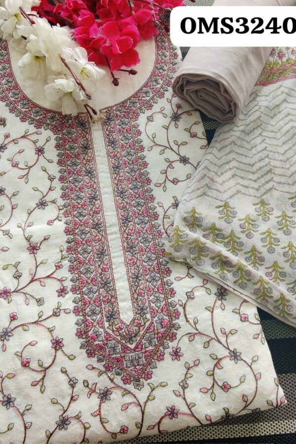 Beautiful Pure Cotton Block Printed Kashmiri Embroidered Suit