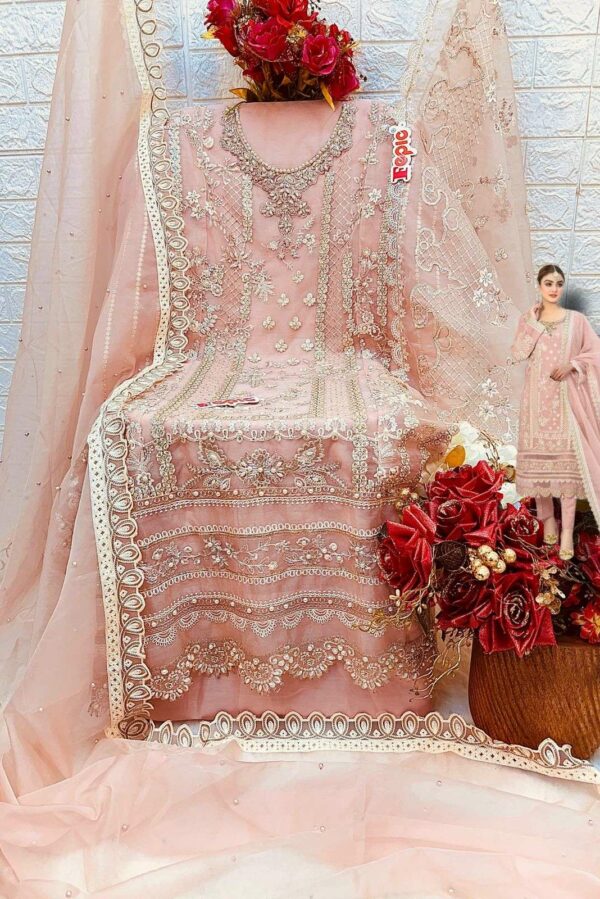 Organza Embroidered With Heavy Handwork Pakistani Style Suit