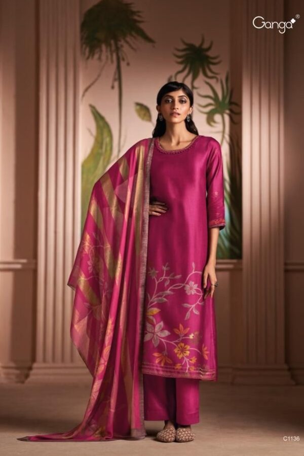 Premium Bemberg Russian Silk Printed with Embroidery Suit