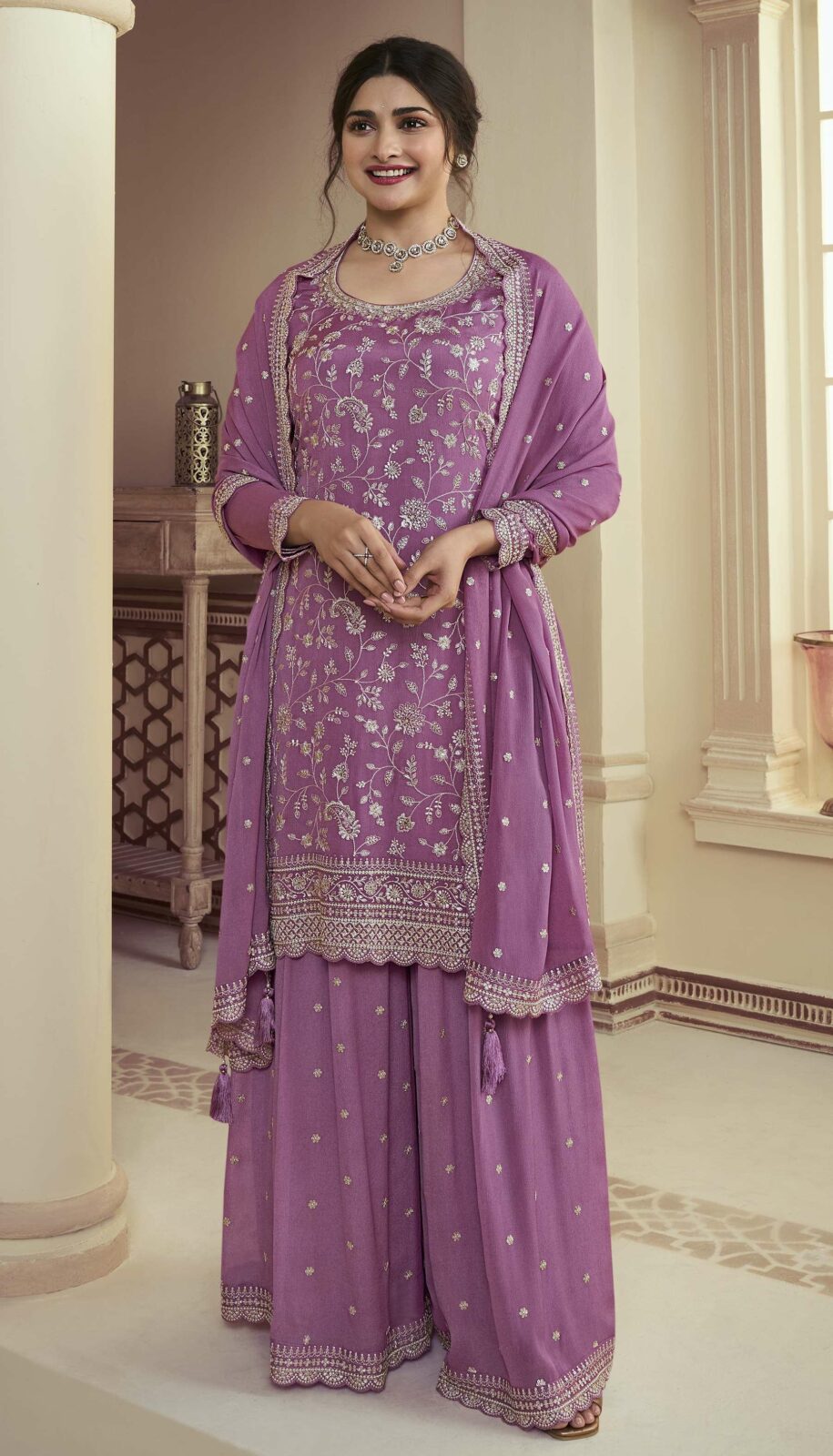 Vinay Suhaani - Embroidered Chinon Party Wear Suit