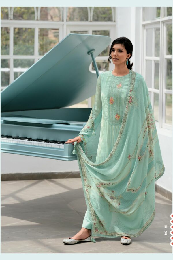 Varsha Kyomi 04 - Viscose Chinon Self Woven With Embroidery And Lace Suit