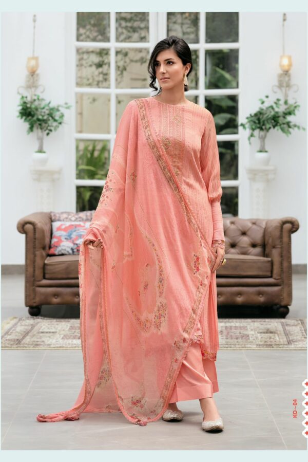 Varsha Kyomi 04 - Viscose Chinon Self Woven With Embroidery And Lace Suit