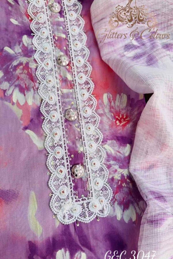 Pure Soft Cotton With Beautiful Print Plus Crochet Detailing Suit