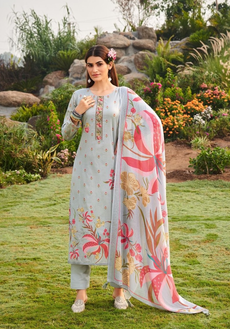Kesar Lotus Velley 1606 - Pure Lawn Cotton Printed With Embroidery Suit