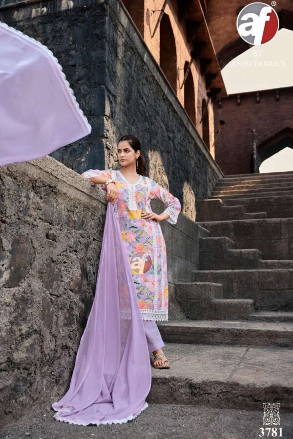 AF Sakhi Re 3786 - Linen Cotton Printed With Lace Work Stitched Suit