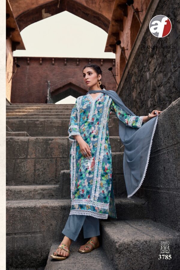AF Sakhi Re 3786 - Linen Cotton Printed With Lace Work Stitched Suit
