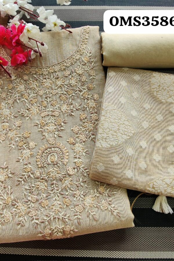 Beautiful Linen Silk Knot Work Embroidery Suit