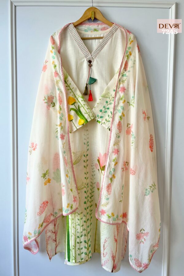 Pure Soft  Linen Cotton Printed With Beautiful Neckline Work Suit