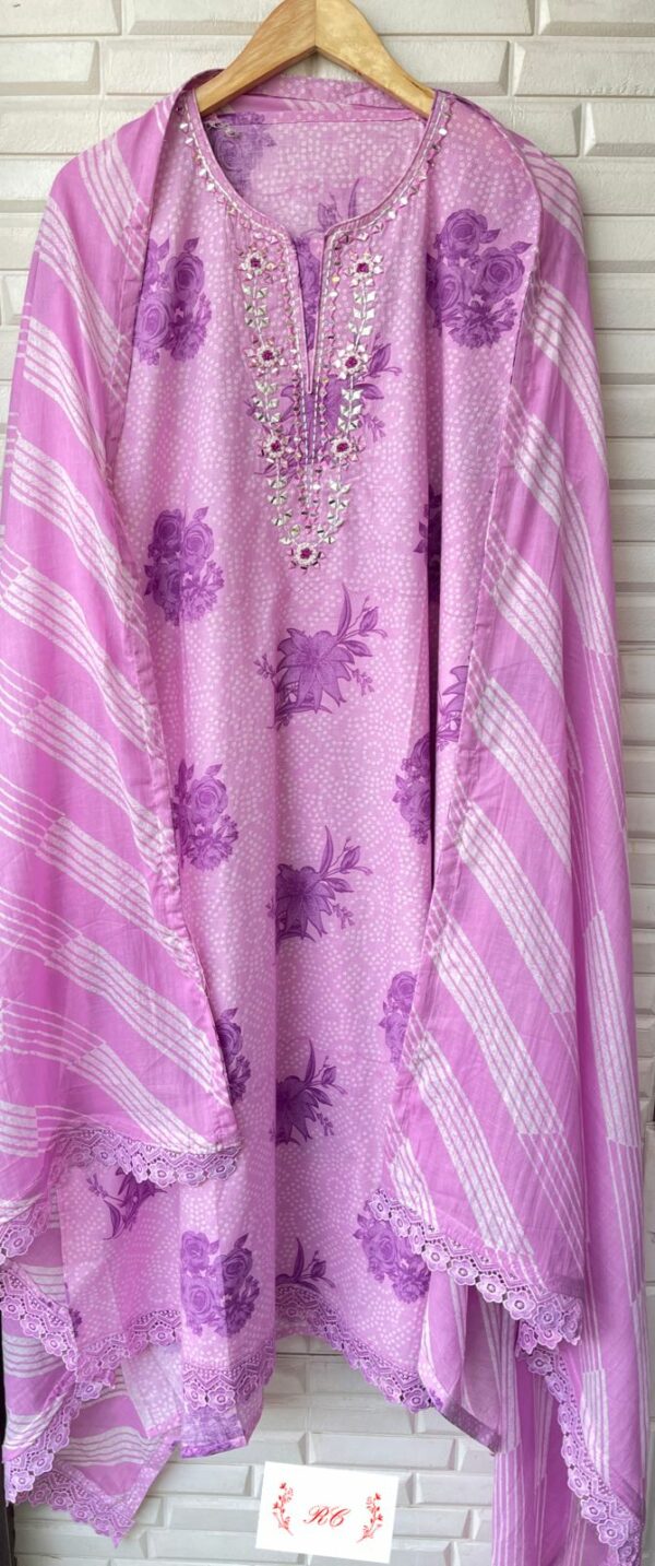 Pure Cotton Printed With Mirror & Resham Embroidery Suit