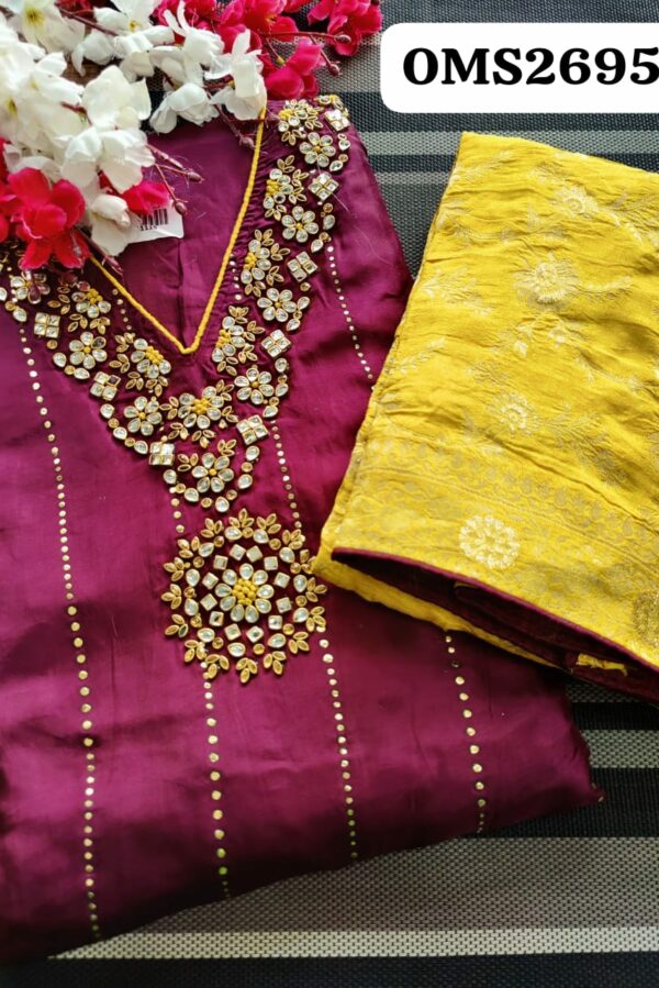 Beautiful Pure Upada Silk Kundan Work Suit