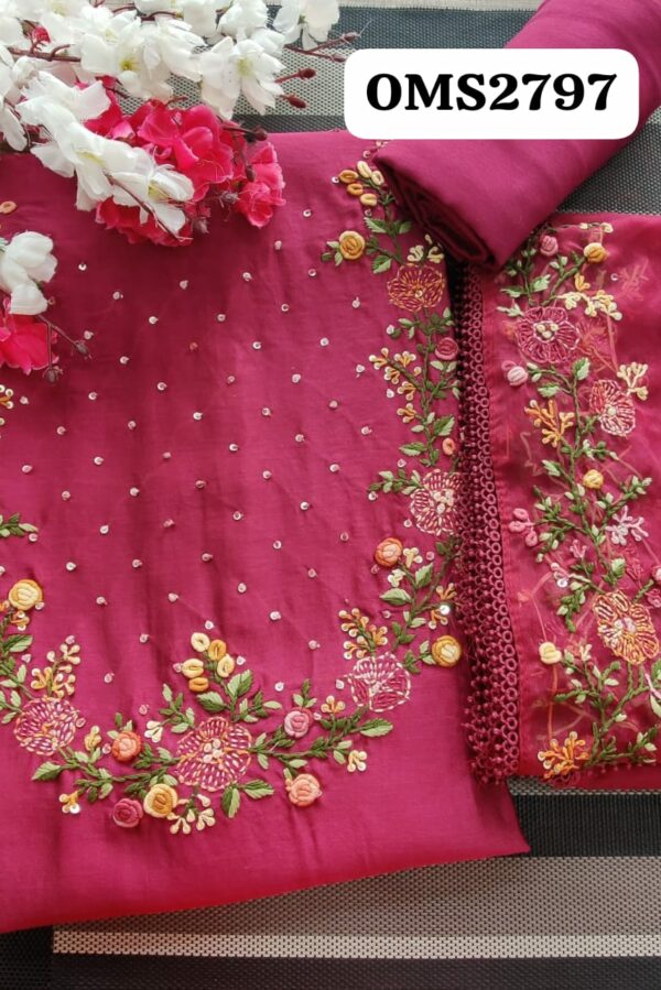Beautiful Pure Chanderi Hand Work Embroidery Suit