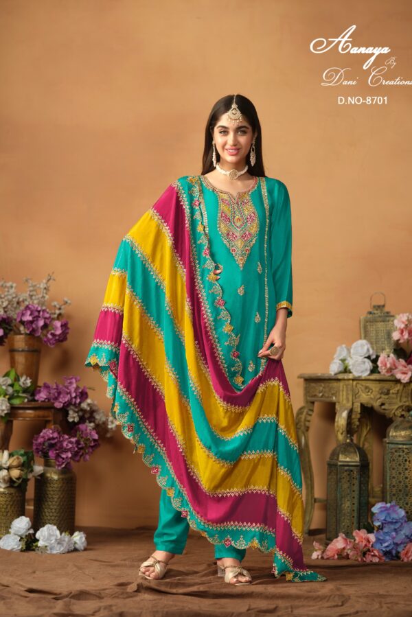 Aanaya 8703 - Chinon Silk With Embroidery Suit