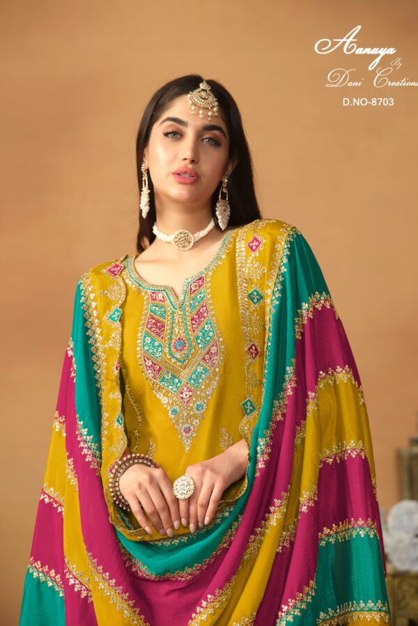 Aanaya 8703 - Chinon Silk With Embroidery Suit