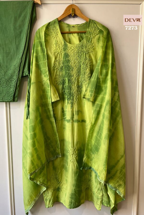 Pure Mal Cotton With Beautiful Tye & dye Print & Chikankari Thread Work Stitched Suit