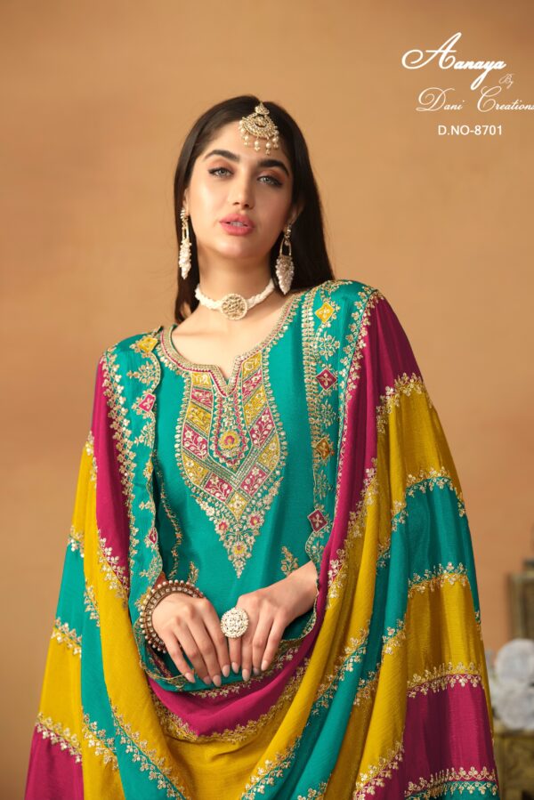 Aanaya 8701 - Chinon Silk With Embroidery Suit