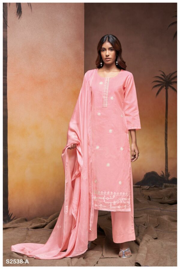 Ganga Freyja C - Premium Cotton Linen Printed With Embroidery Lace Suit
