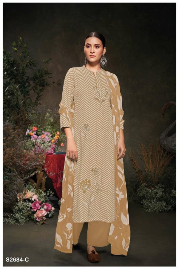 Ganga Hritvi 2684D - Premium Cotton Printed With Embroidery And Lace Suit