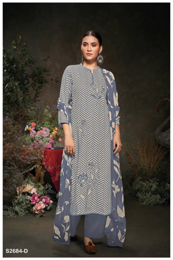 Ganga Hritvi 2684D - Premium Cotton Printed With Embroidery And Lace Suit