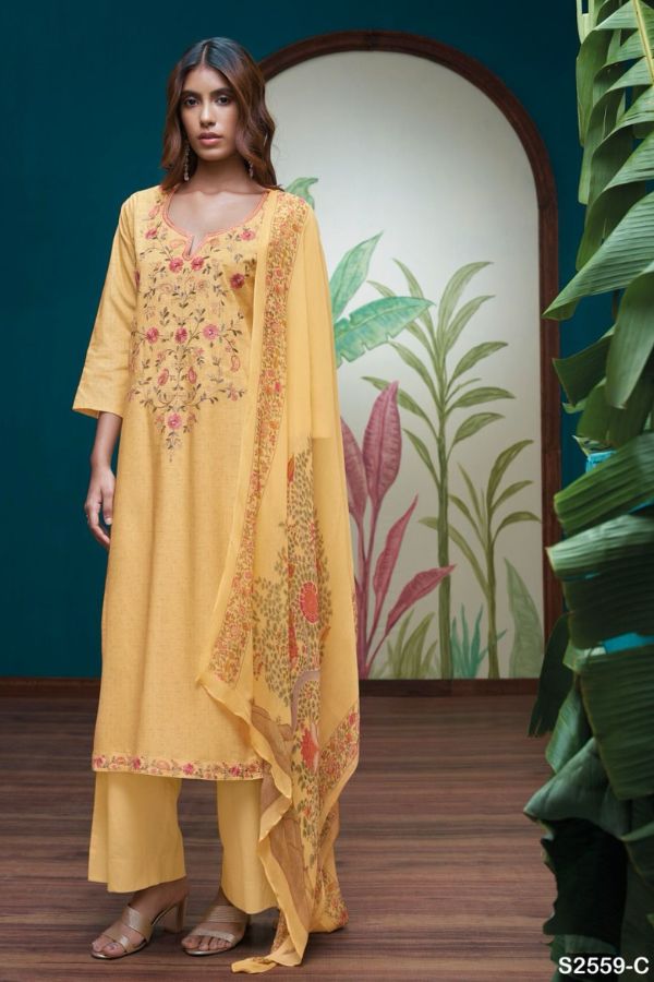 Ganga Clairissa 2559D - Premium Cotton Printed With Embroidery & Hand Work Suit
