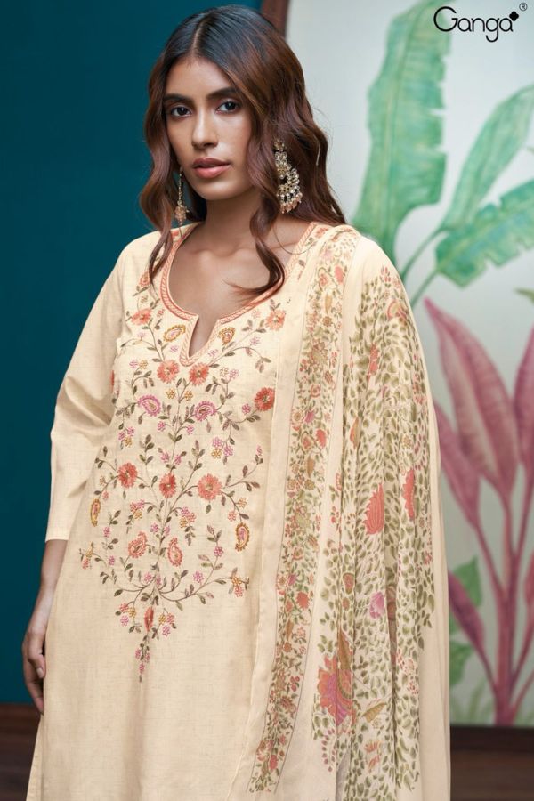 Ganga Clairissa 2559D - Premium Cotton Printed With Embroidery & Hand Work Suit