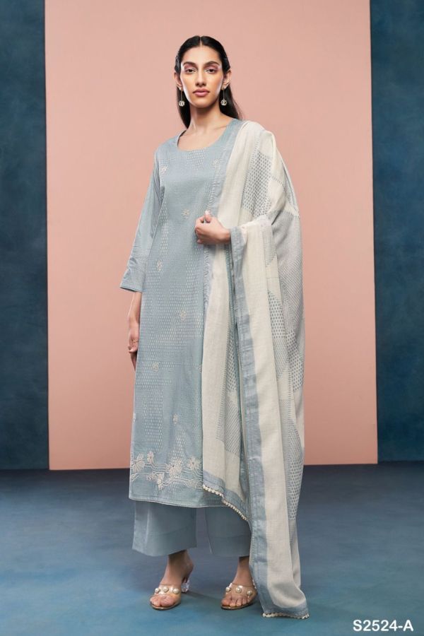 Ganga Dallyn 2524D - Premium Cotton Printed With Embroidery Hand Work And Lace Suit