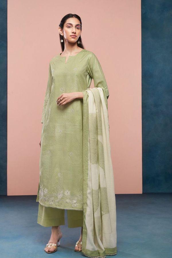 Ganga Dallyn 2524D - Premium Cotton Printed With Embroidery Hand Work And Lace Suit