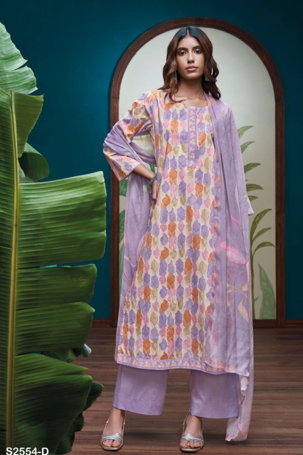 Ganga Heeya 2554D - Premium Cotton Printed With Neck And Daman Digital Print Patti Suit